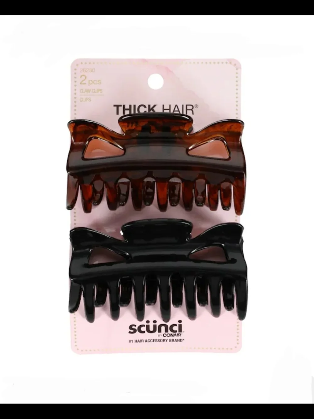 Scunci 2-Pack Thick Hair Claw Clips - Tortoiseshell & Black BNIB